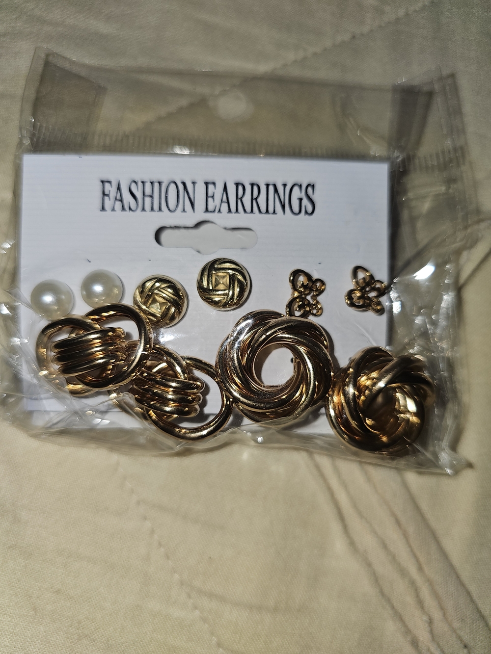 Gold Knot Stud and Pearl Earring Set - Fashion Earrings